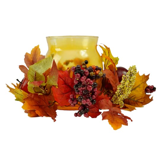 17&#x22; Autumn Apple &#x26; Berry Hurricane Glass Pillar Candle Holder